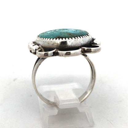 Vintage 925 Sterling Silver Oval Turquoise Concho Statement Ring