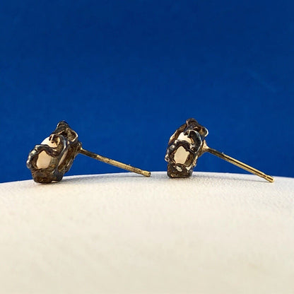 Native American Artisan Sterling Silver 14K Gold Opal Free Form Stud Earrings