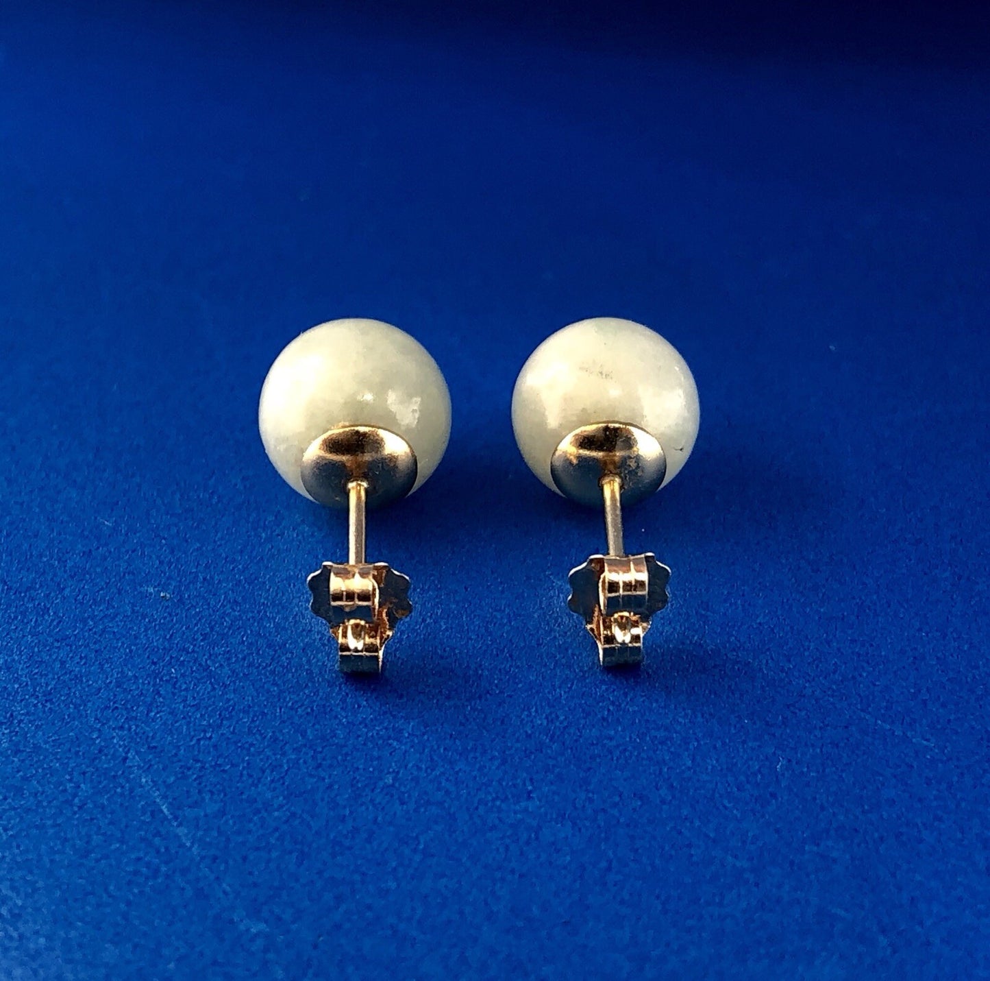 Designer 14K Yellow Gold Jade Jadeite Bead Ball Stud Earrings