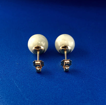 Designer 14K Yellow Gold Jade Jadeite Bead Ball Stud Earrings
