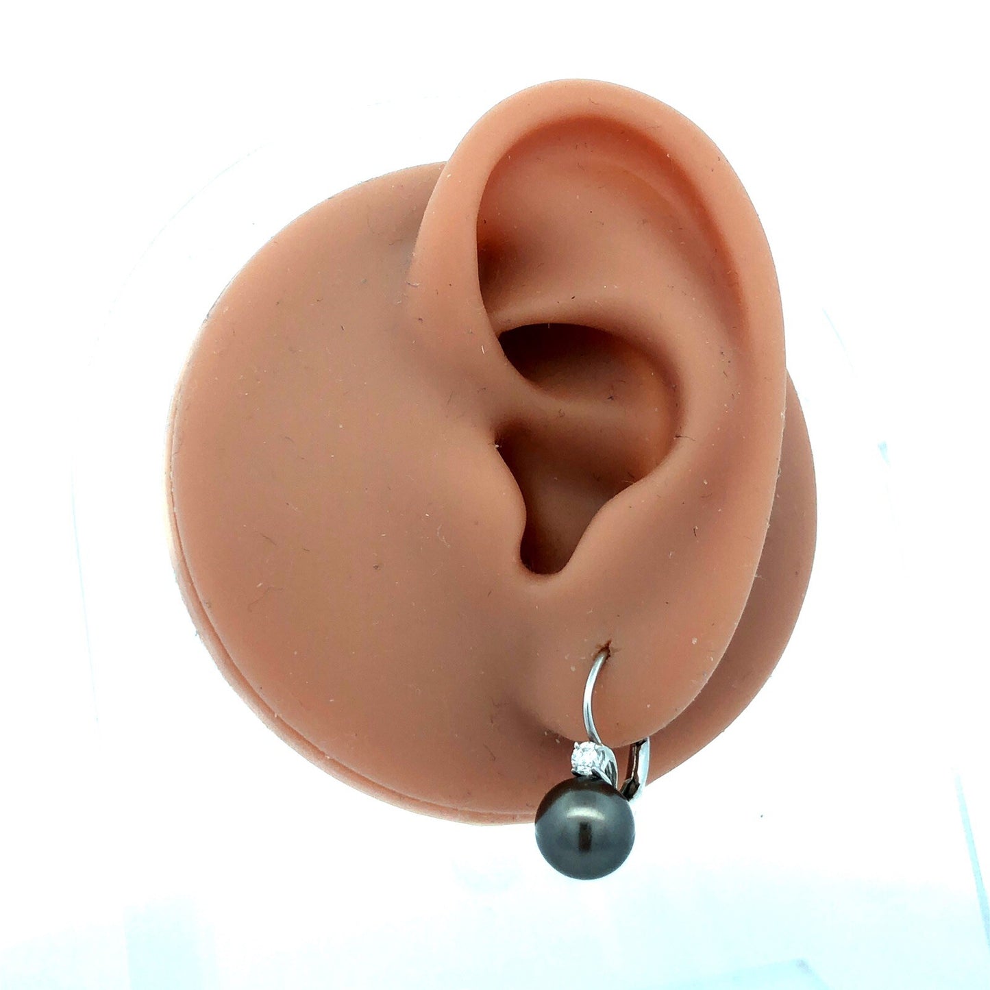 925 Sterling Silver Round Tahitian Pearl CZ Lever Back Dangle Earrings