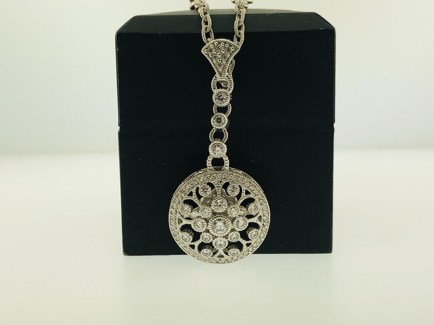 Judith Ripka Sterling Silver 925 Diamonique CZ Enhancer Pendant Station Necklace