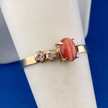 Vintage 14K Yellow Gold Orange Tiger Eye Cubic Zirconia Modern Free Form Ring