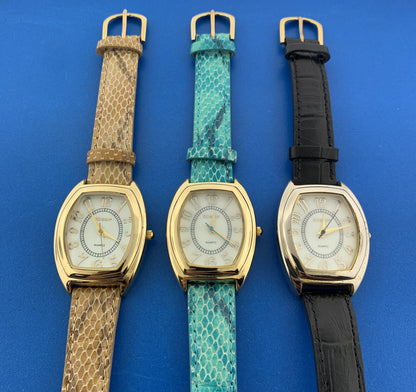 Gossip Ladies Quartz Tank Lot of 3 Leather Band Tank Watches