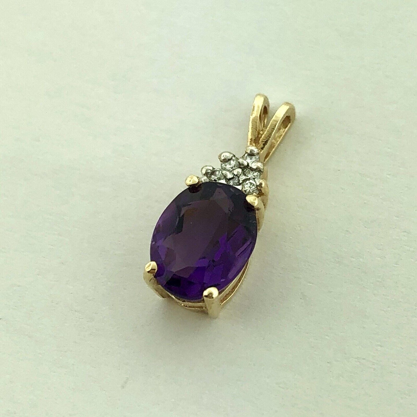 Estate 14K Yellow Gold Oval Amethyst Diamond Accent February Anniversary Pendant