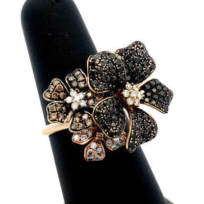 Effy Nature 14K Tri-Gold Black White Espresso Diamond Flower Statement Ring