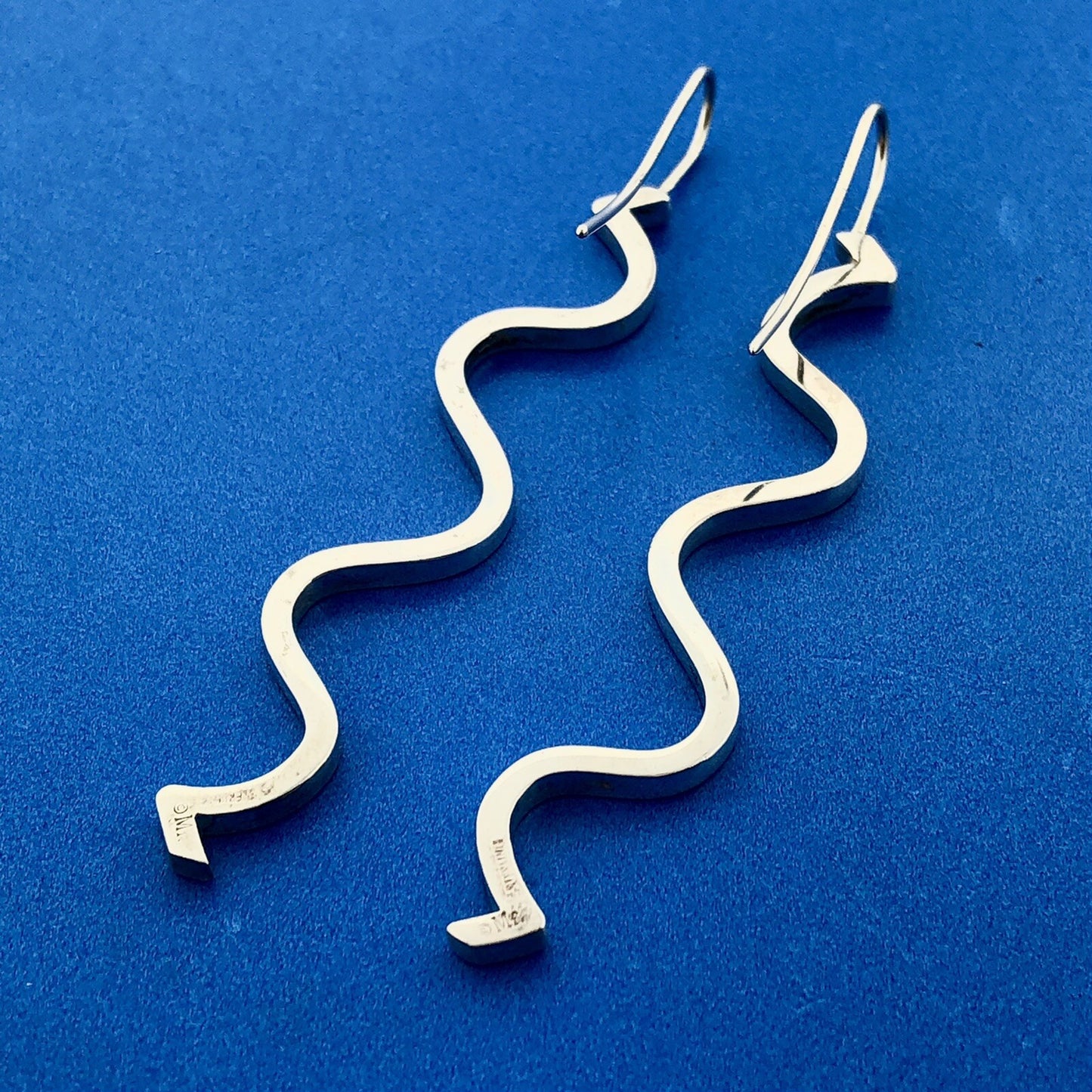 Designer Mignon Faget Sterling Silver 925 Wavy Line Ironworks Hook Earrings