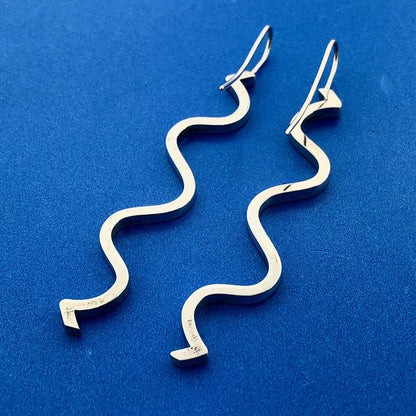 Designer Mignon Faget Sterling Silver 925 Wavy Line Ironworks Hook Earrings