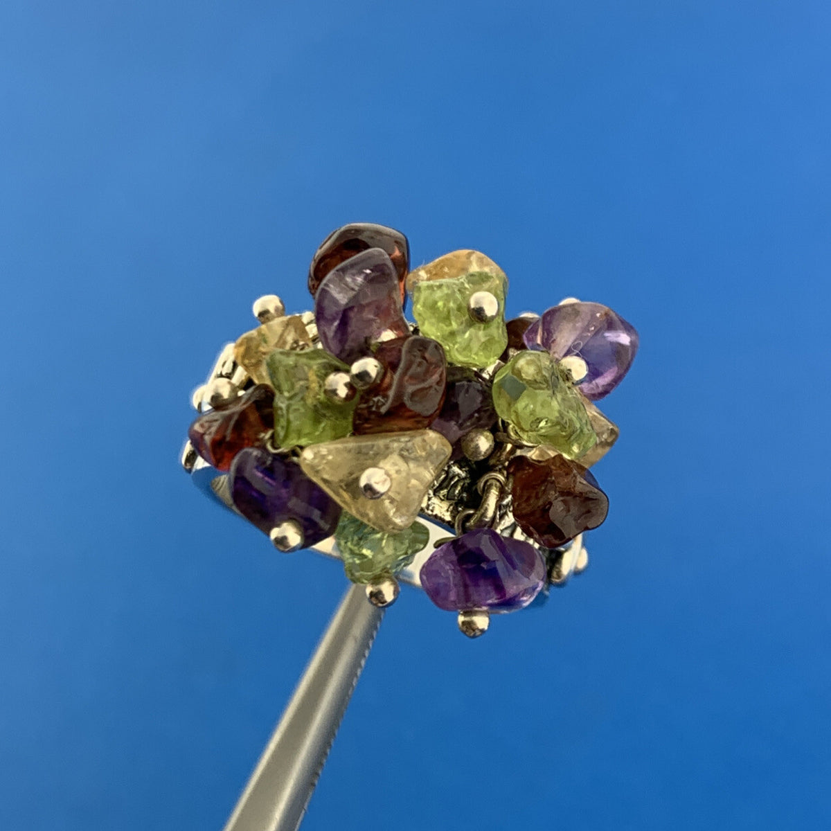 Designer D Paulus Sterling Silver 925 Multi Stone Nugget Dangle Cha Cha Ring