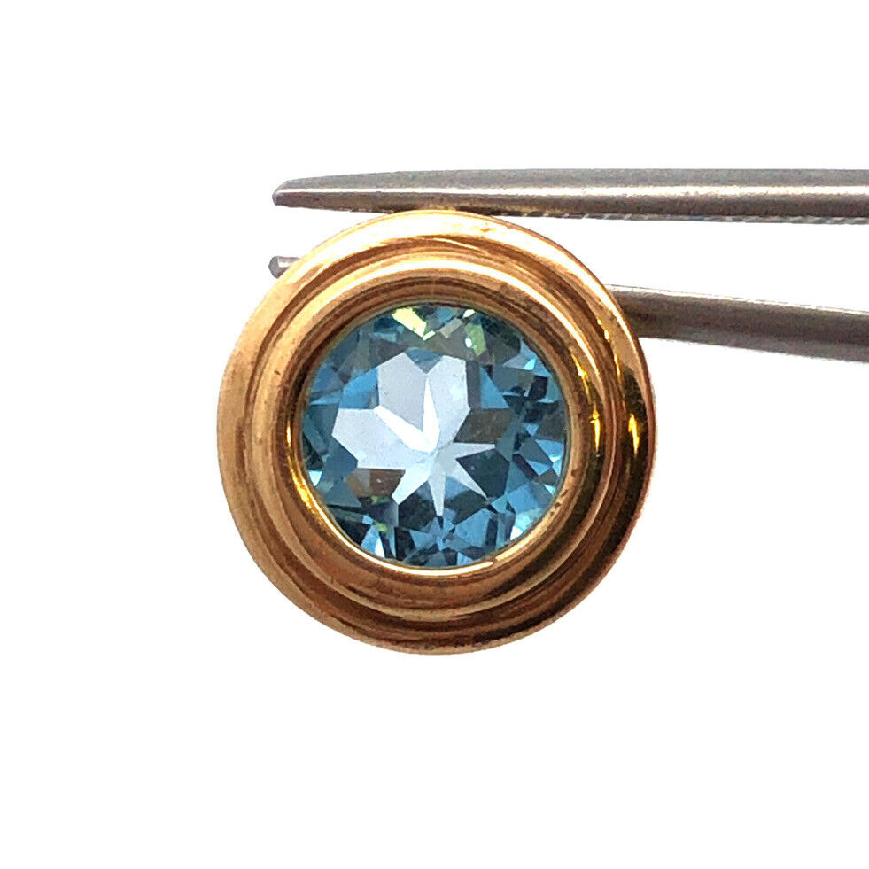 Designer 14K Yellow Gold Blue Topaz Round Drop Pendant