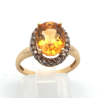 Stunning 14k Yellow Gold Citrine Diamond Halo Ring