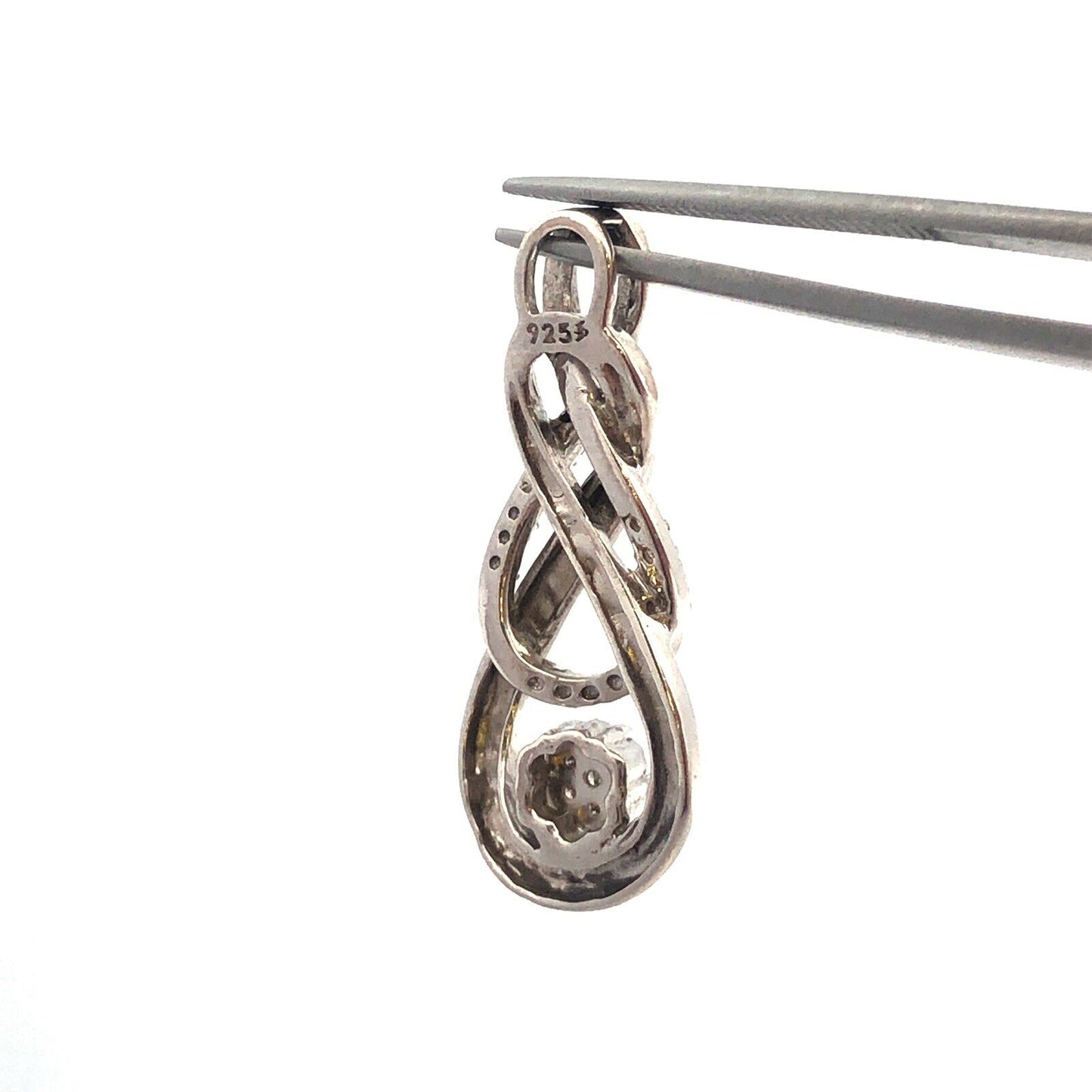 Designer 925 Sterling Silver Round Diamond Swirl Infinity Anniversary Pendant