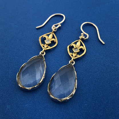 Silpada 925 Sterling Silver Brass White Topaz Glass Crystal Drop Dangle Earrings