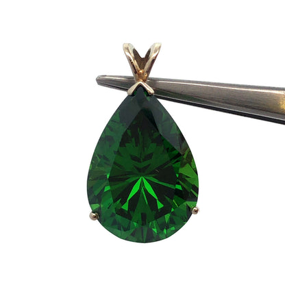 Designer 14K White Gold Pear Green CZ Solitaire Teardrop Pendant