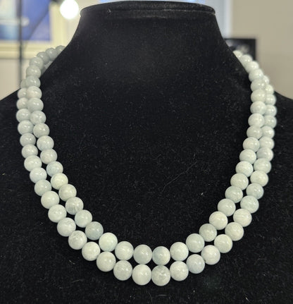Estate 925 Sterling Silver Blue Lace Agate Double Row Beaded Statement Necklace