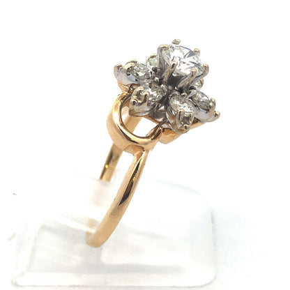 Vintage 14K Yellow Gold Diamond Flower Cluster Engagement Cocktail Ring