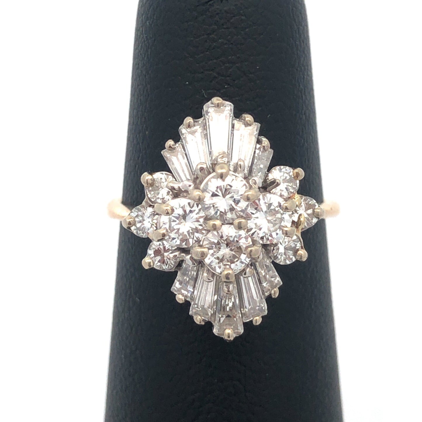 Estate 14K Yellow Gold Diamond Cluster Waterfall Statement Cocktail Ring