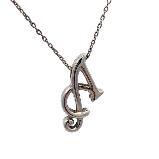 Designer 925 Sterling Silver Script Capital A Initial Letter Chain Necklace