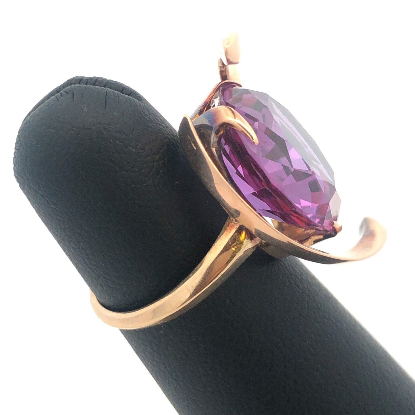 Modernist 14K Yellow Gold Purple Sapphire Solitaire Cocktail Statement Ring
