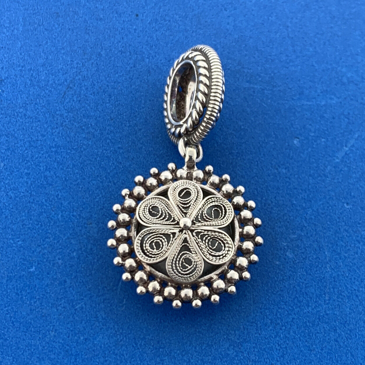 Designer BJ Sterling Silver 925 White Mabe Pearl Beaded Circle Dangle Pendant