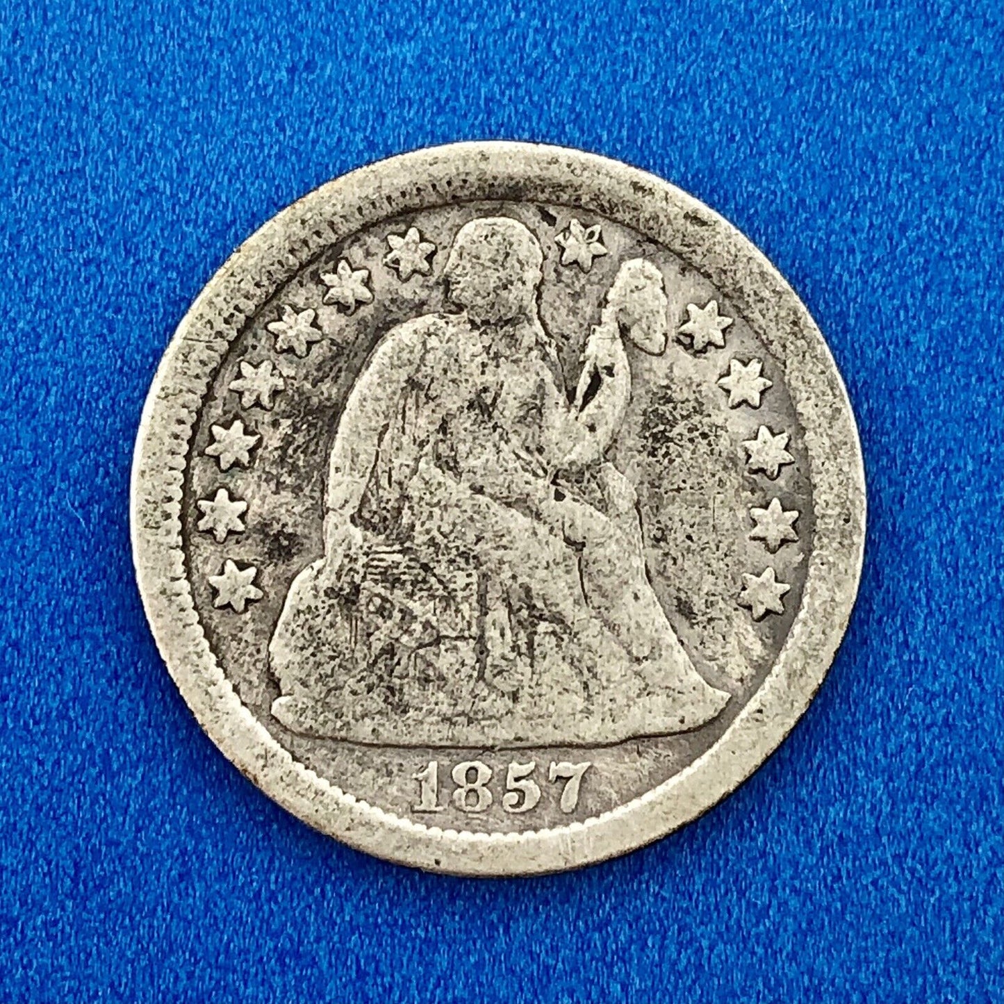 1857 P Seated Liberty Silver Dime 10c Better Key Philadelphia Mint Coin