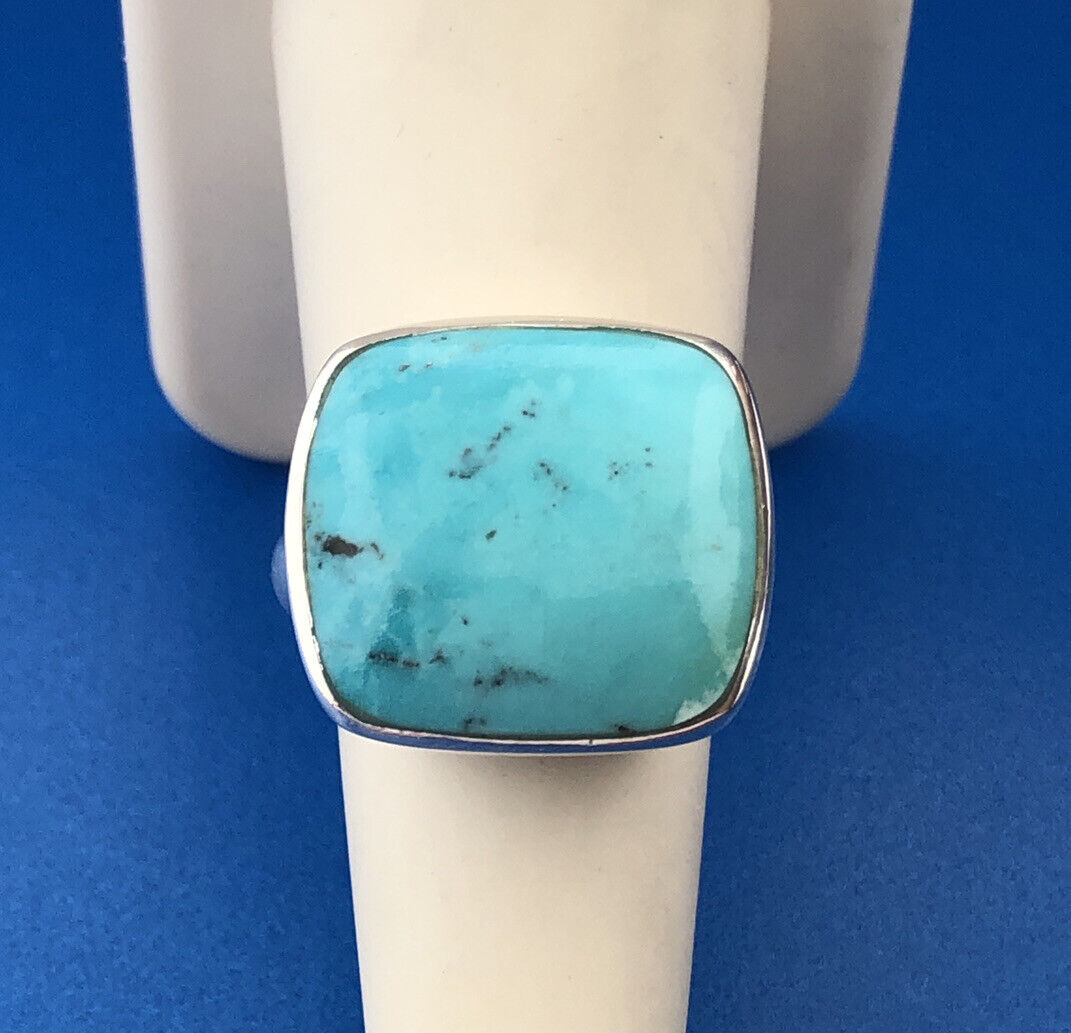 Stunning Sterling Silver 925 Cushion Cabochon Larimar Statement Ring Size 6