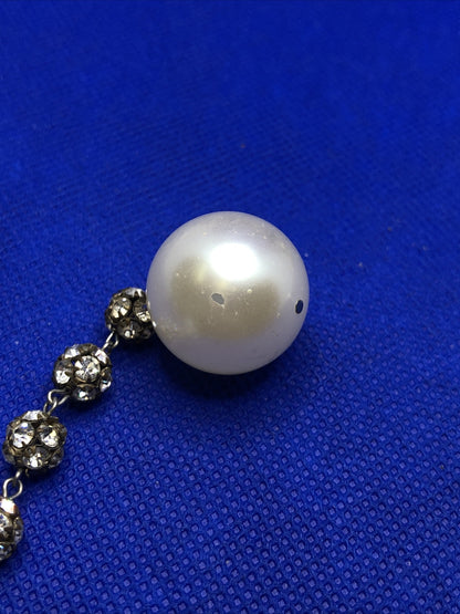 Vintage Richelieu Silver Tone Faux Pearl Rhinestone Statement Dangle Earrings