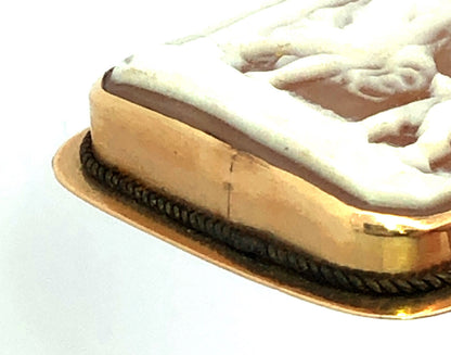 Victorian 14K Yellow Gold Carved Rectangle Cameo of Woman Child Pendant Brooch
