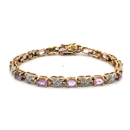 925 Sterling Silver Vermeil Designer Amethyst Diamond XO Tennis Bracelet