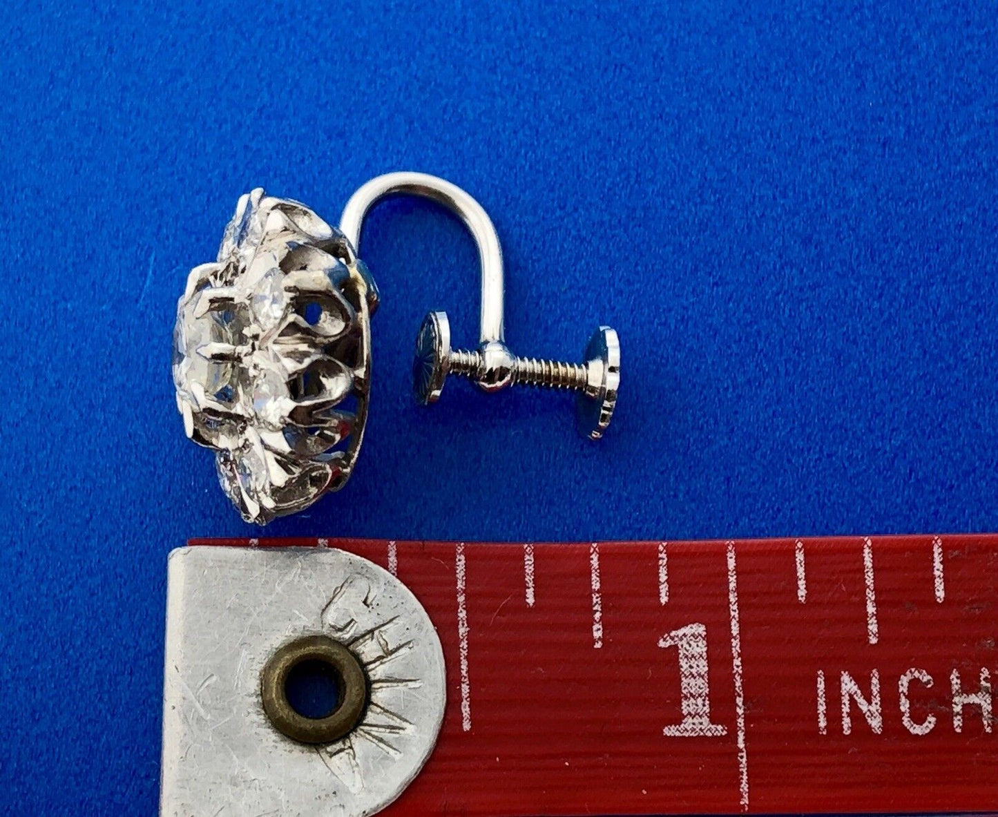 Art Deco Art Nouveau 14K White Gold Diamond Floral Starburst Screw Back Earrings