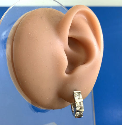 Designer Princess Cut Cubic Zirconia 925 Sterling Silver Huggie Hoop Earrings