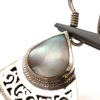 Designer 925 Sterling Silver Mother of Pearl Modernist Dangle Hook Earrings