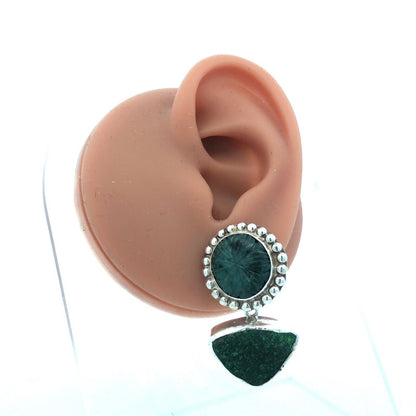 Designer Amy Kahn Russel Sterling Silver Carved Brazilian Agate Dangle  Earrings