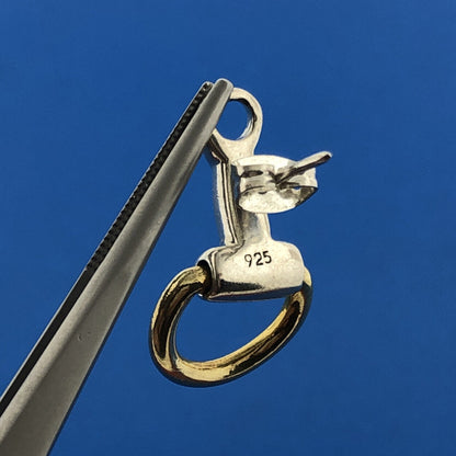 Equestrian 925 Sterling Silver Brass Ring Saddle Stirrups Dangle Stud Earrings
