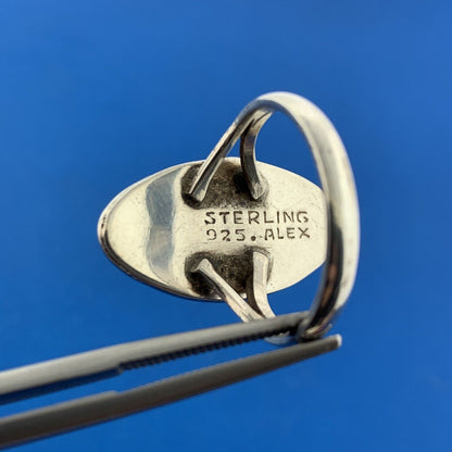 Designer ALEX Sterling Silver 925 Cabochon Black Onyx Finger Ring Size 8.5