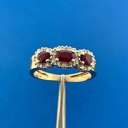 Designer 14k Yellow Gold Oval Round Cut Red Ruby Diamond Accent Ring Size 5