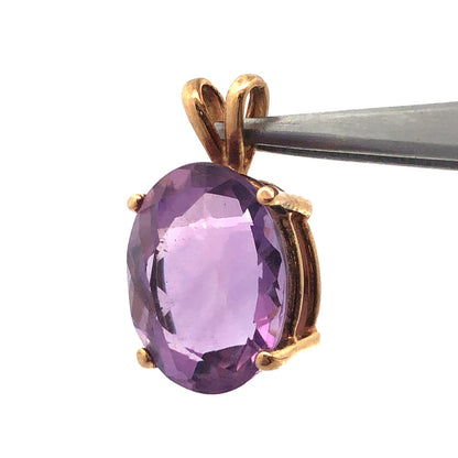 Gorgeous 14k Yellow Gold Oval Cut Solitaire 6.5 ct Purple Amethyst Pendant