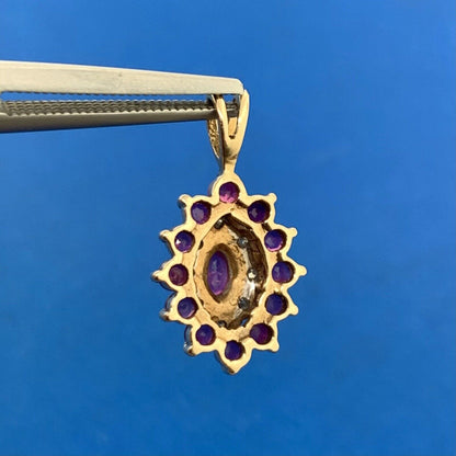 Vintage 10K Yellow Gold Ruby Diamond Drop Pendant