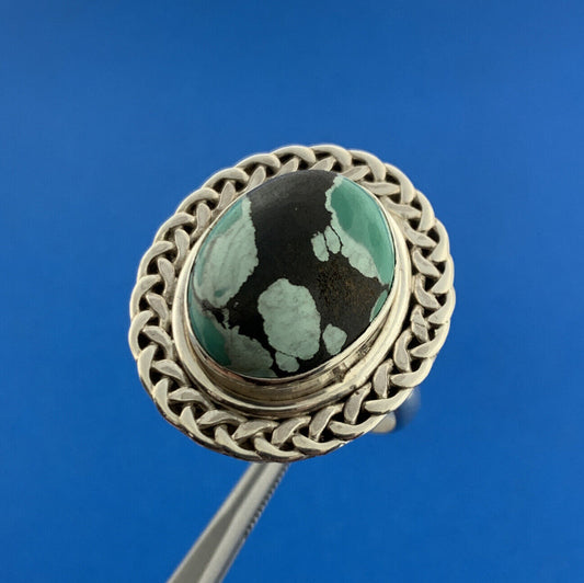 925 Sterling Silver Green Black  African Turquoise Statement Dome Ring