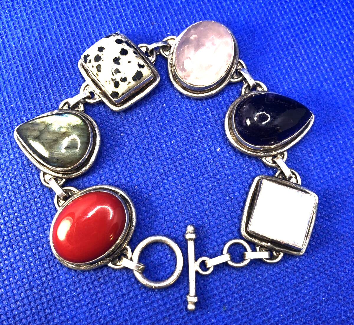 Multi Stone 925 Sterling Silver Chunky Statement Toggle Bracelet