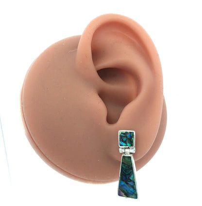 Vintage 925 Sterling Silver Abalone Modernist Rectangle Drop Stud Earrings