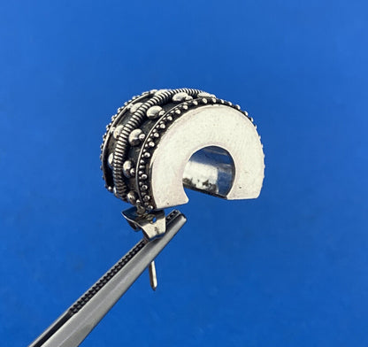 Vintage Sterling Silver 925 Cable Beaded 3D Wide Half Hoop Statement Earrings