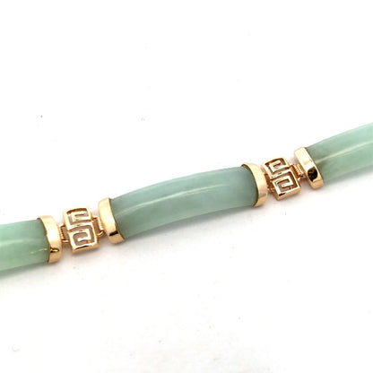 Designer 14K Yellow Gold Green Jade Panel Tennis Bracelet