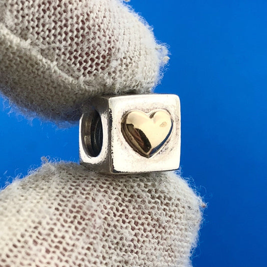 Authentic PANDORA Sterling Silver 14K Yellow Gold 790200 I Love You Cube Charm