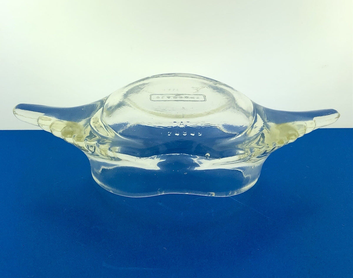 Mid Century Glass Bake Patent 124842 Clear Glass Stuffed Crab Mold Dish
