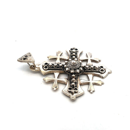 Vintage Jerusalem 925 Sterling Silver Twist Detail Cross Pendant