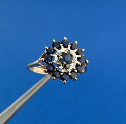 14K Yellow Gold Sapphire Diamond September Anniversary Empire Cluster Ring