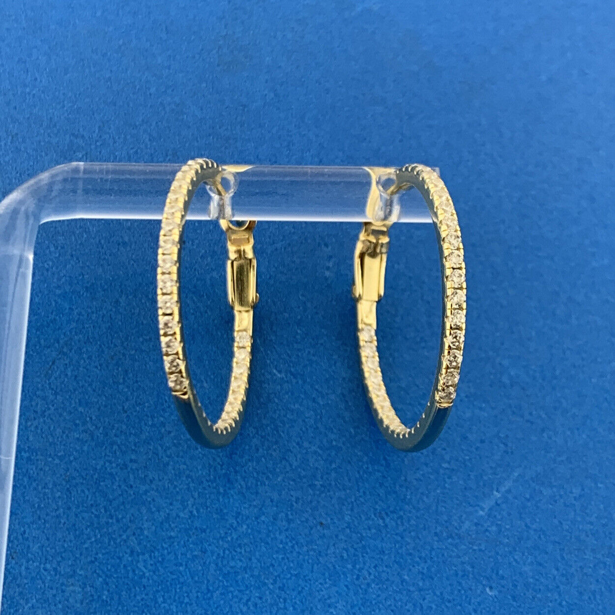 Estate Vermeil Sterling Silver 925 Sparkling CZ Double Sided Hoop Earrings