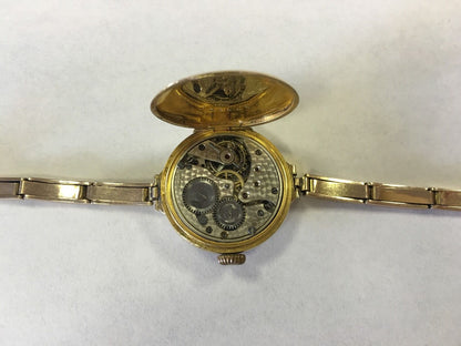 Ladies Vintage Victorian 14K Yellow Gold Diamond Sapphire Watch Adjusting Band