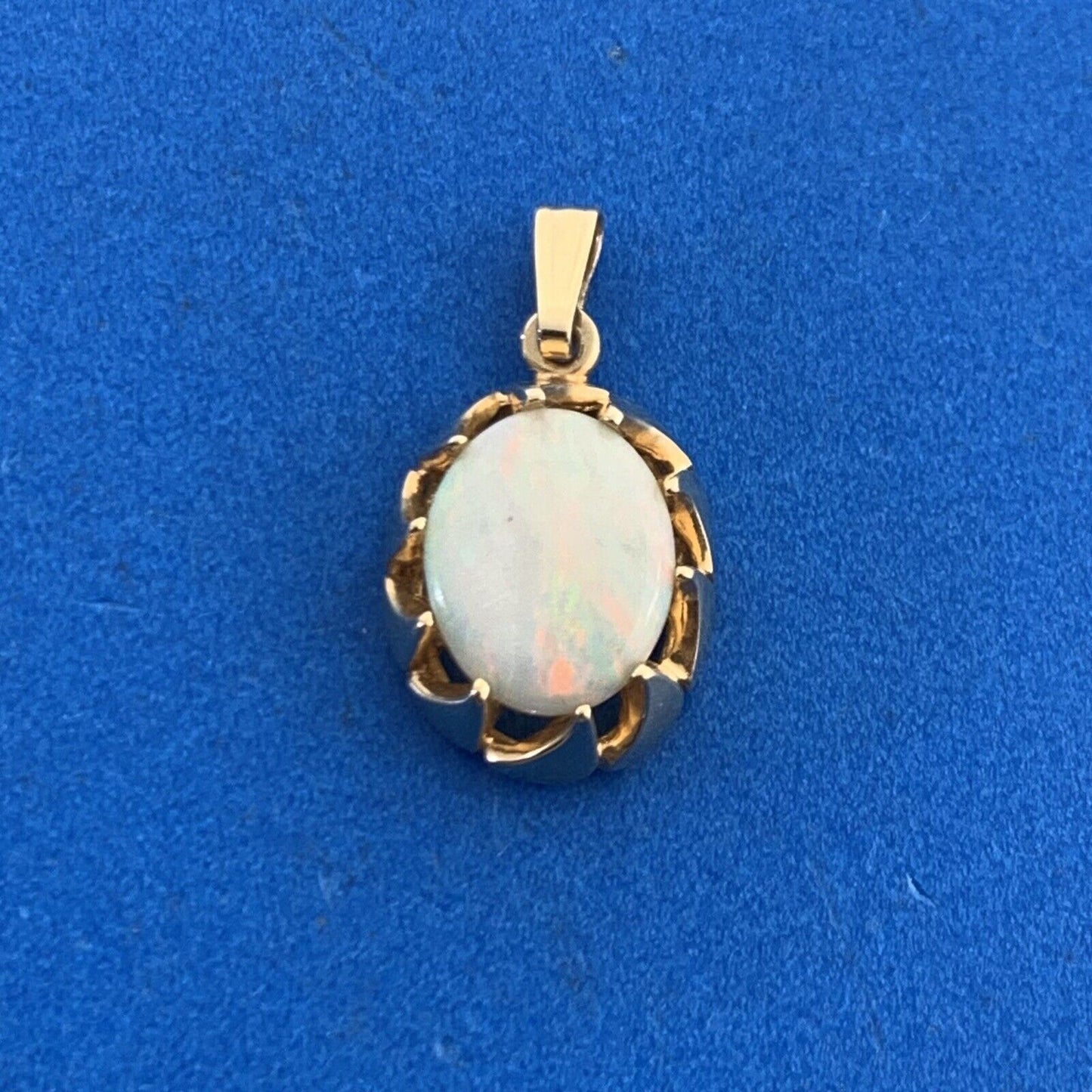 Designer 14K Yellow Gold Oval Opal October Anniversary Pendant